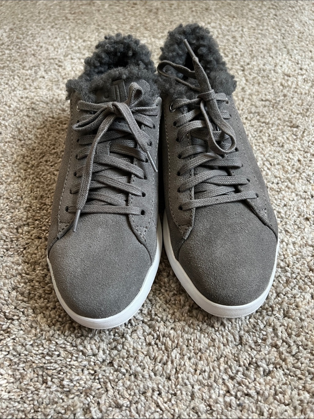 Cole Haan Women’s Gray Faux-Shearling Lined Suede Sneakers